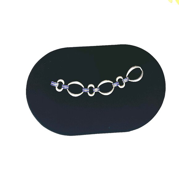 Vintage Italian Pietro Sorini Sterling Silver & Cobalt Enamel Link Bracelet - Picture 5 of 12